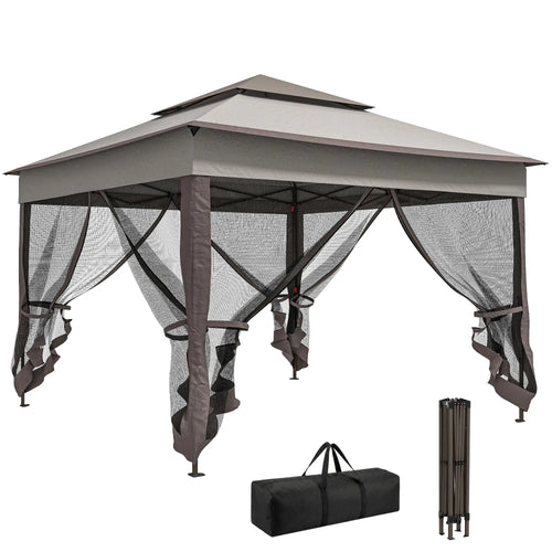 11' x 11' Pop Up Canopy, 2-Tier Soft Top Shelter Tent With Netting, Mixed Grey