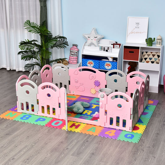 Baby Enclosure, 14 Panels Baby Playpen Baby Play Yard, Indoor &; Outdoor Kids Activity Center, Pink - Gallery Canada
