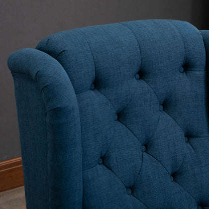 Fabric Accent Chair, Button Tufted Armchair, Upholstered with Wood Legs, Blue Single Sofas at Gallery Canada