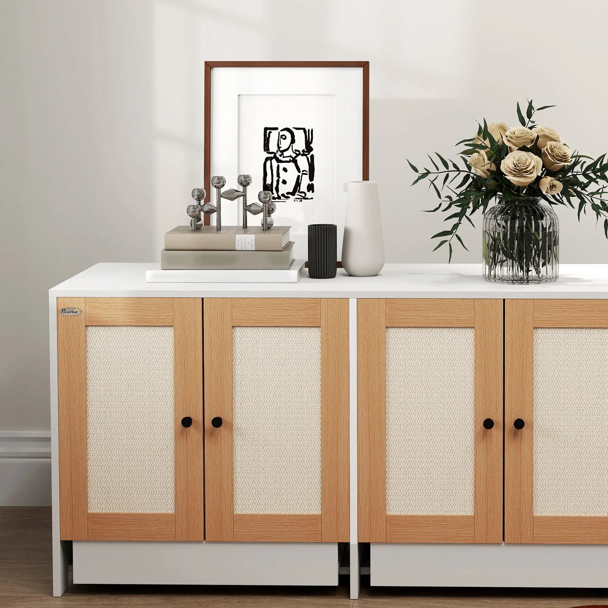 Cat Litter Box Enclosure, 2 Cabinets, Scratching Mats, White Cat Litter Box Enclosures at Gallery Canada