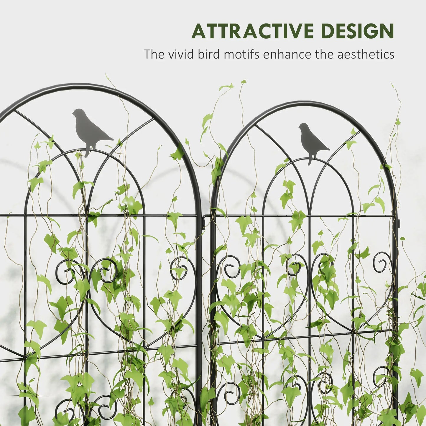 Metal Garden Trellis Set, Bird Design, 150 x 50 cm, Black Plant Stands at Gallery Canada