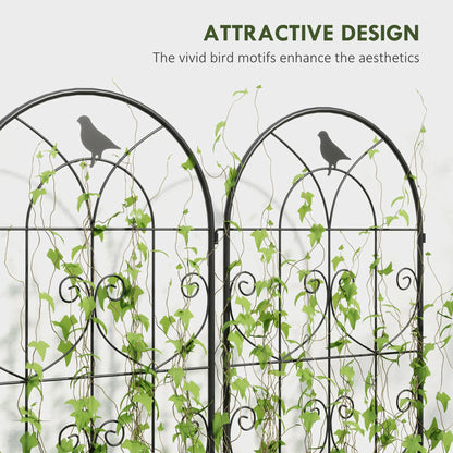 Metal Garden Trellis Set, Bird Design, 150 x 50 cm, Black Plant Stands at Gallery Canada