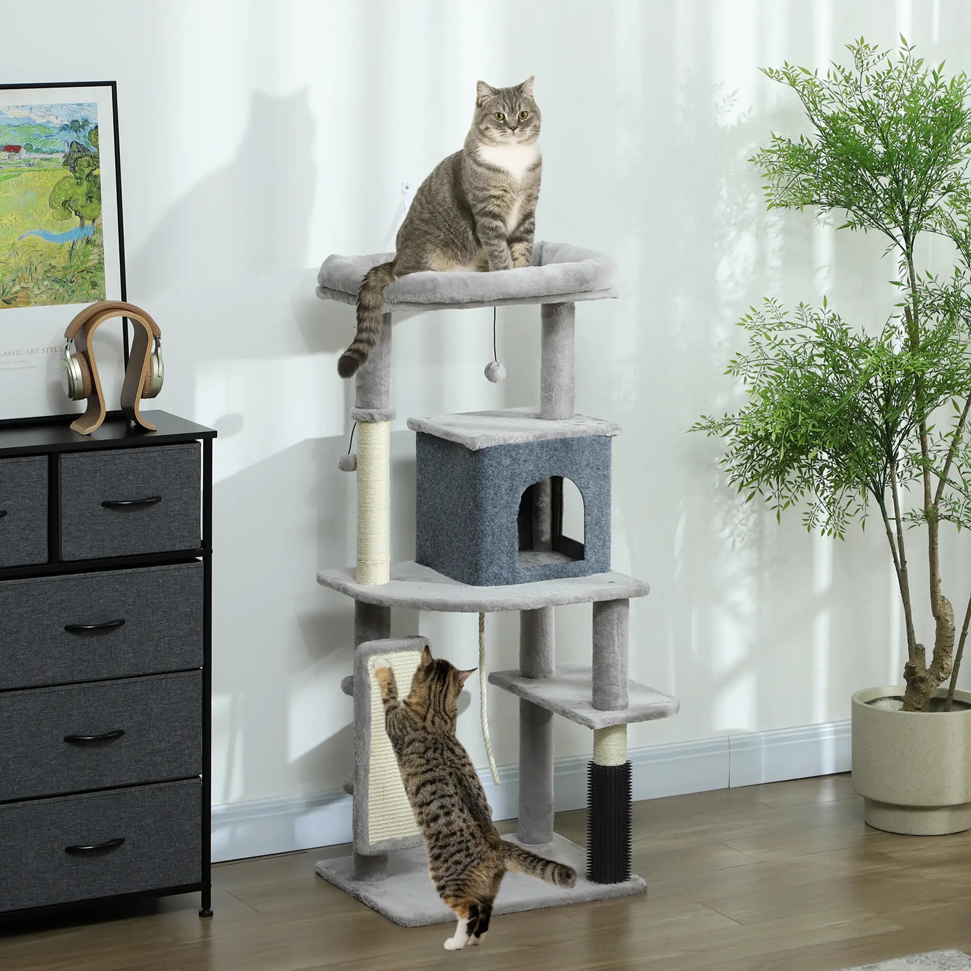52 Inch Cat Tree, Scratching Posts, Bed, Condo, Grooming Brush Cat Trees at Gallery Canada