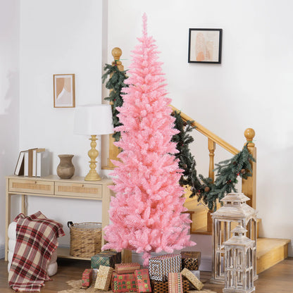 7ft Pencil Artificial Christmas Tree, 687 Branch Tips, Steel Base, Pink Pencil Christmas Trees at Gallery Canada