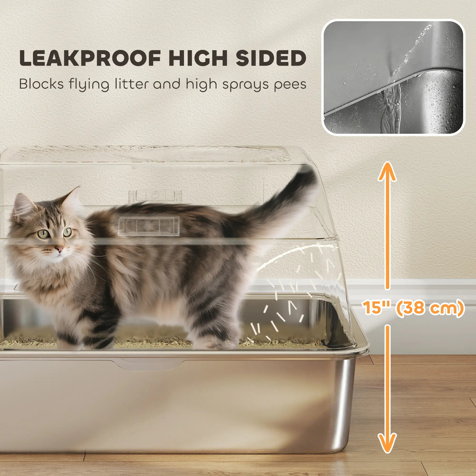 XL Stainless Steel Cat Litter Box, 80L with Front Top Entry, Trapping Step, Scoop, for Large Cats Cat Litter Box Enclosures at Gallery Canada