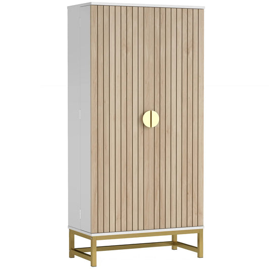 47" Kitchen Pantry Cabinet, Freestanding Storage with Adjustable Shelves, White Kitchen Pantry Cabinets White, Natural Wood at Gallery Canada