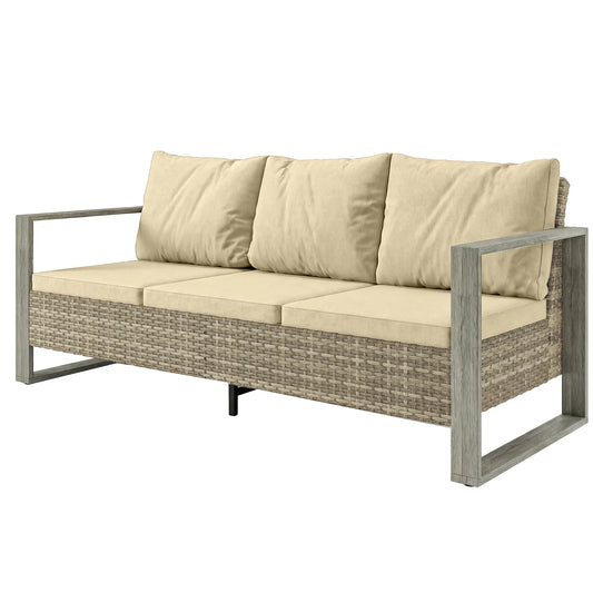 3-Seater Outdoor Couch, PE Wicker Patio Sofa, Khaki Patio Furniture Sets Khaki at Gallery Canada