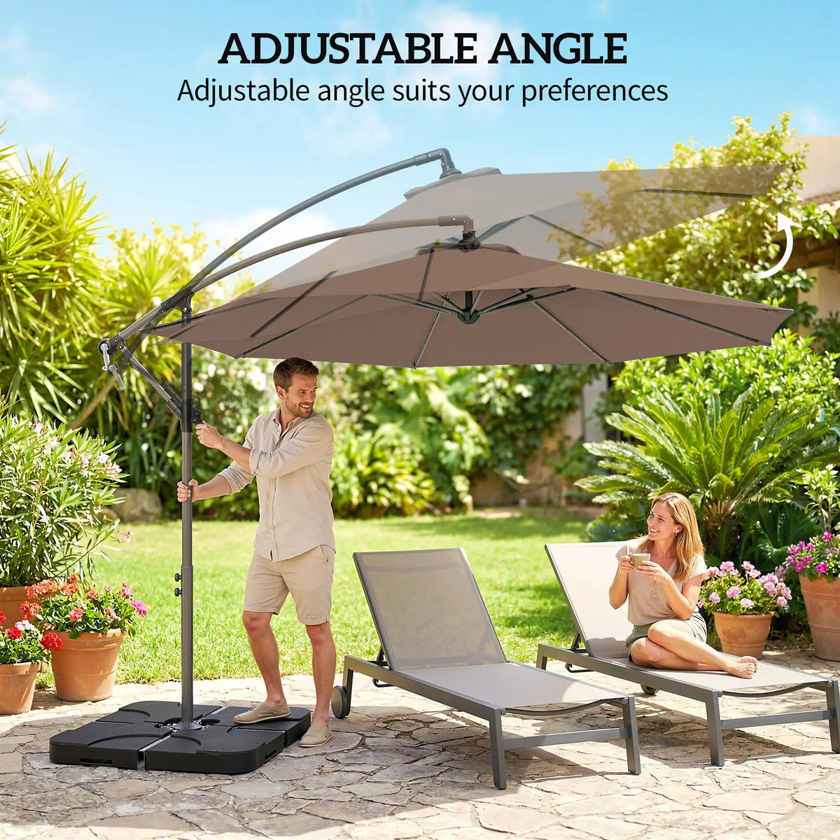 9.6ft Offset Patio Umbrella, Hanging Parasol, Crank, Base Cantilever Umbrellas at Gallery Canada