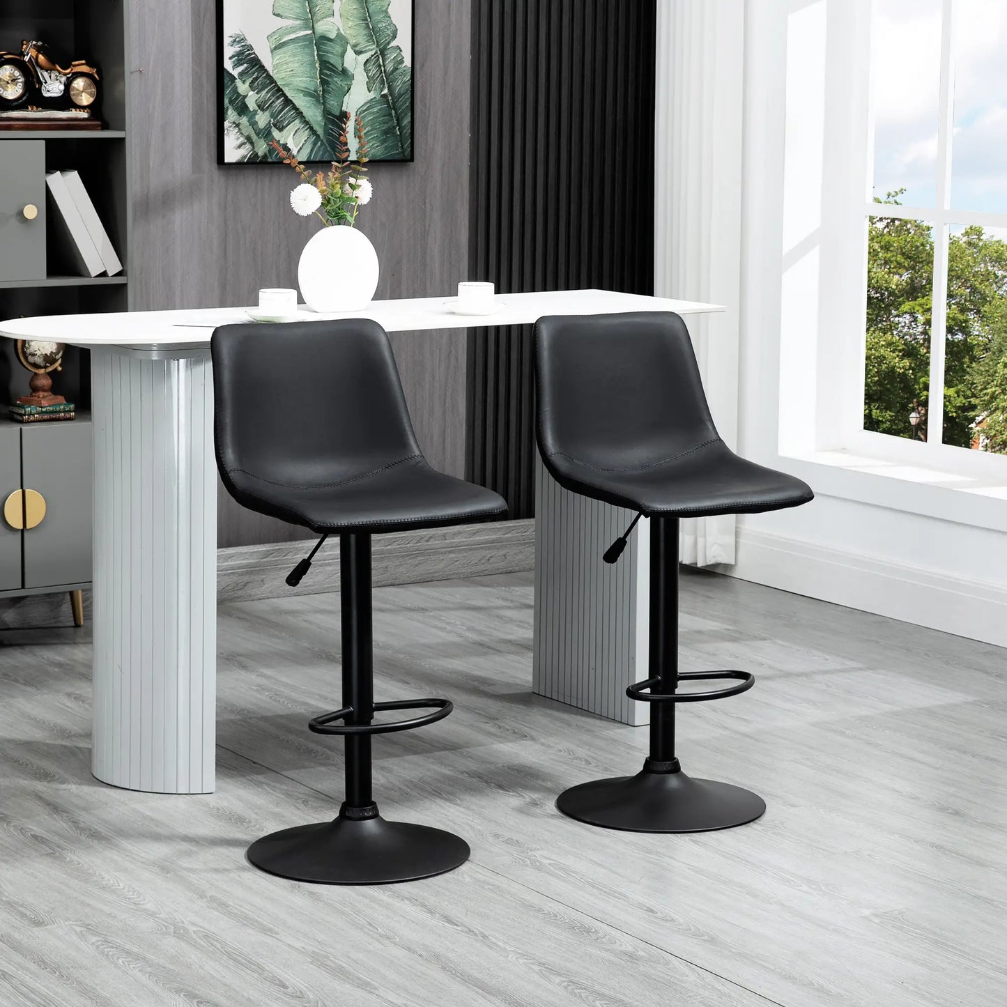Adjustable Counter Height Bar Stools, Set of 2, 360° Swivel, Vintage Leather, Retro Grey, Grey Bar Stools at Gallery Canada