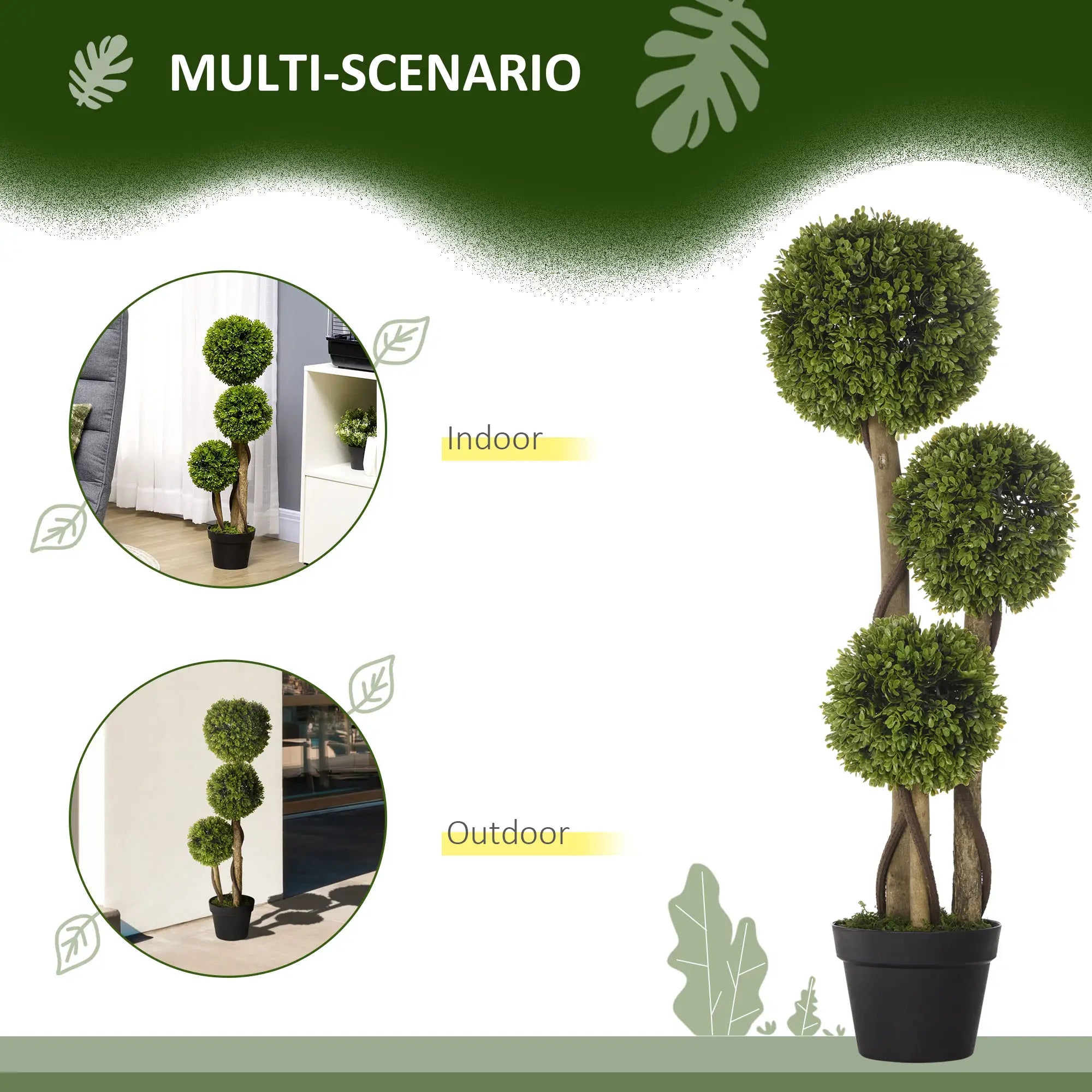 3FT Artificial Boxwood Topiary Tree, Triple Ball, Indoor Outdoor, Green Artificial Trees at Gallery Canada