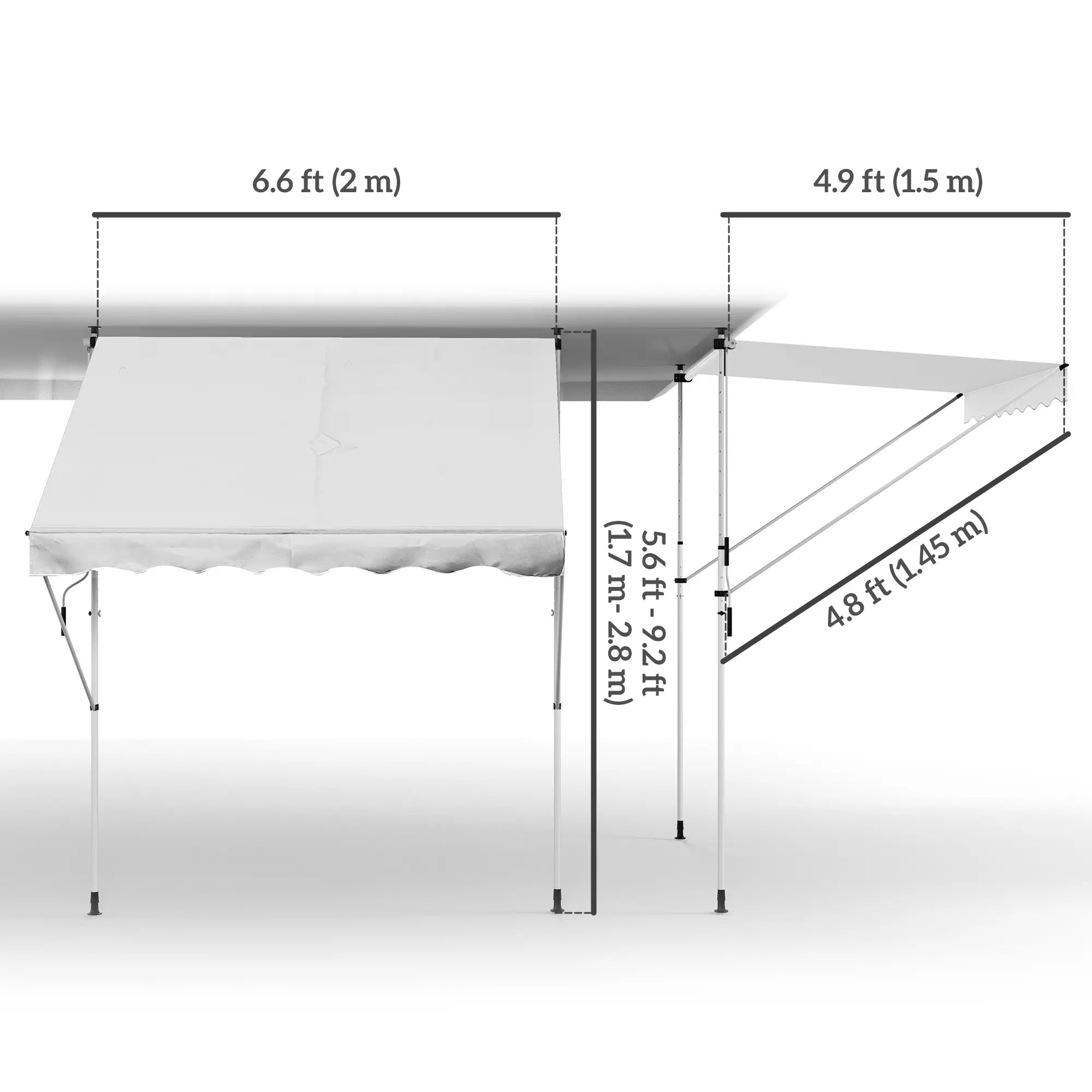 6.6'x5' Manual Retractable Patio Awning, Sun Shade, Water Resistant, White Door Awnings at Gallery Canada