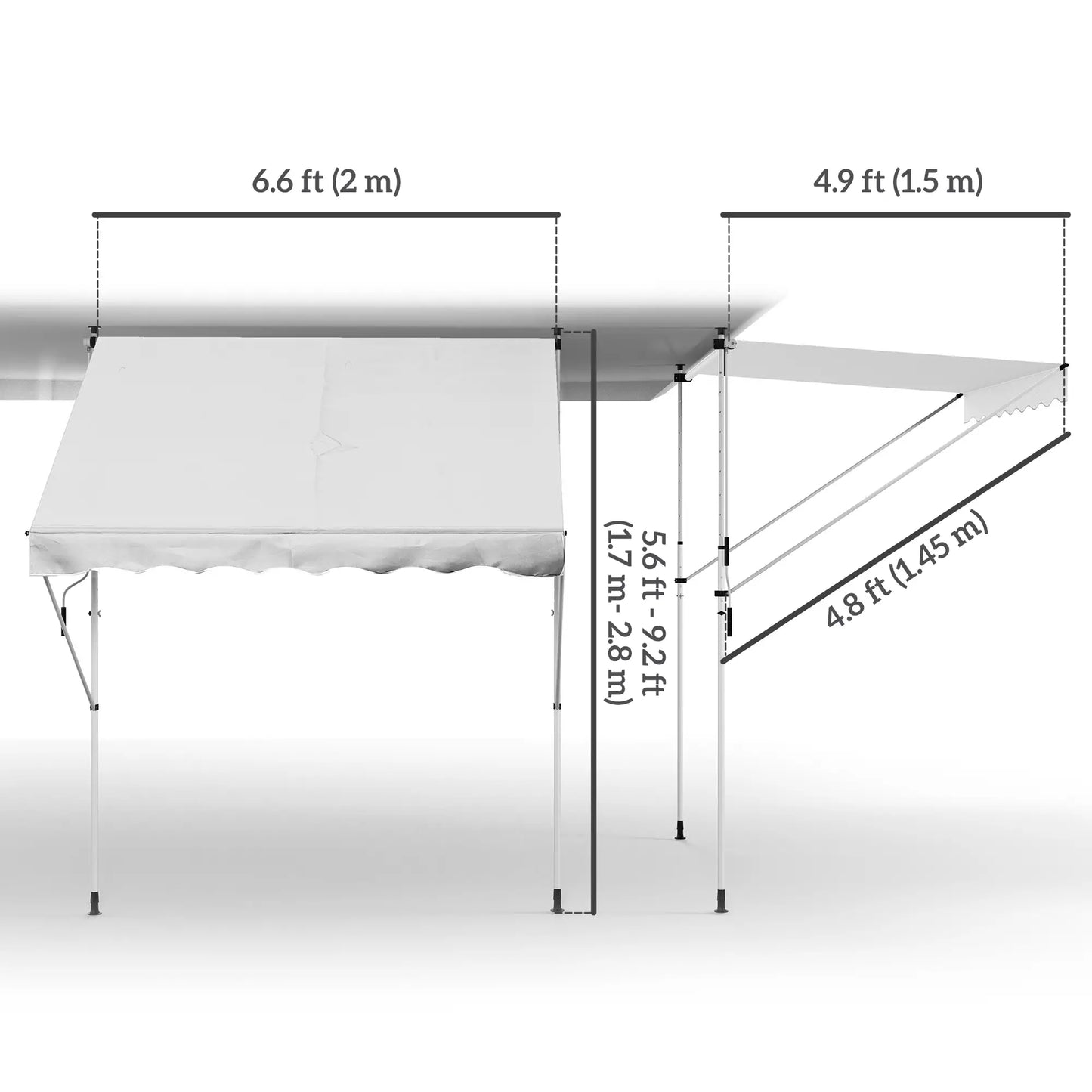 6.6'x5' Manual Retractable Patio Awning, Sun Shade, Water Resistant, White Door Awnings at Gallery Canada