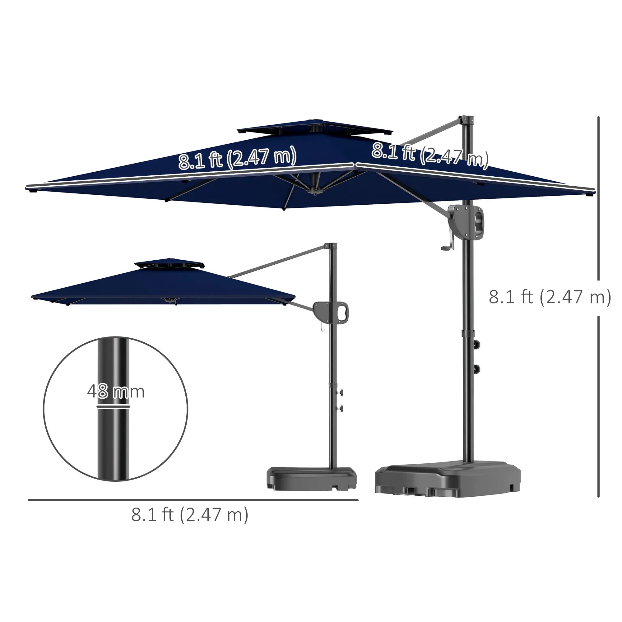 Square Cantilever Patio Umbrella, Double Top, 8' x 9', Dark Blue Offset Cantilever Umbrellas at Gallery Canada