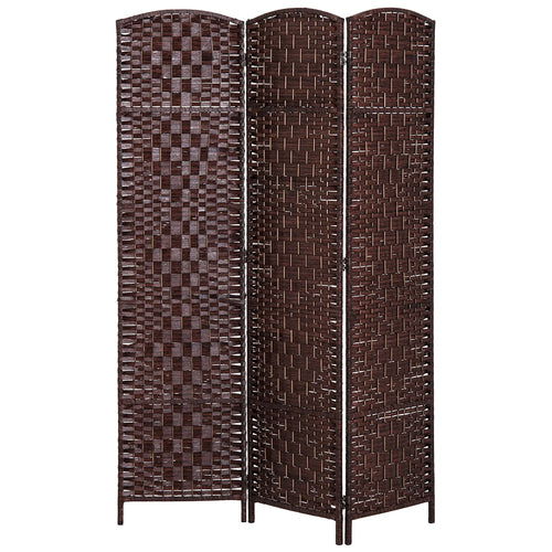 6ft Folding Room Divider, 3 Panel Wooden Frame, Brown