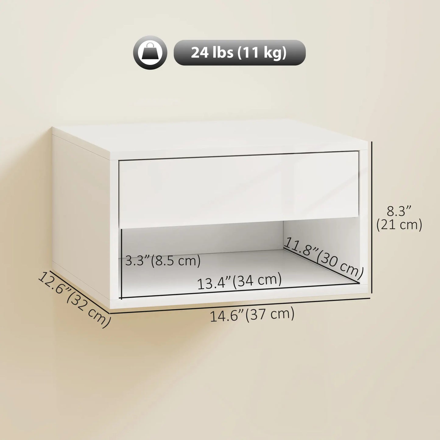 Floating Bedside Tables, Set of 2, Wall-Mounted Nightstand, High Gloss White, White Bedside Tables at Gallery Canada