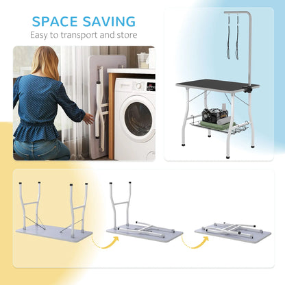 Dog Grooming Table, Adjustable Arm, Mesh Tray, 35" x 24" x 61", Black Dog Grooming Tables at Gallery Canada