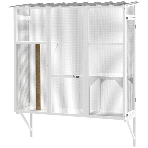 Wooden Catio Outdoor, Cat Window Box Enclosure, White