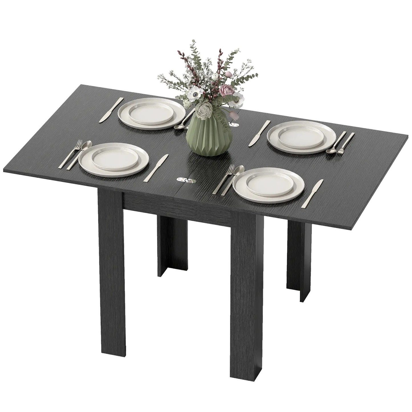 55" Extendable Dining Table, Kitchen Table For 4-6 Person, Black Dining Tables Black Wood Effect at Gallery Canada
