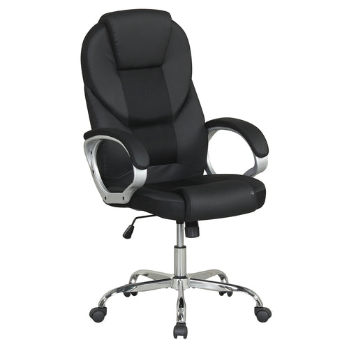 Leather Office Chair, Ergonomic Mesh, Padded Armrests, Rocking Backrest, Black