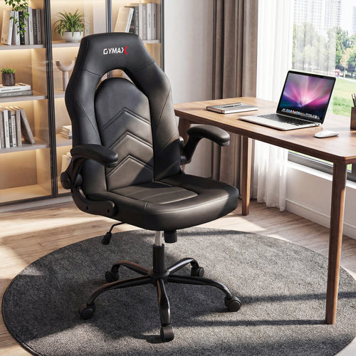 Ergonomic Leather Office Chair, Flip-Up Armrests, Black
