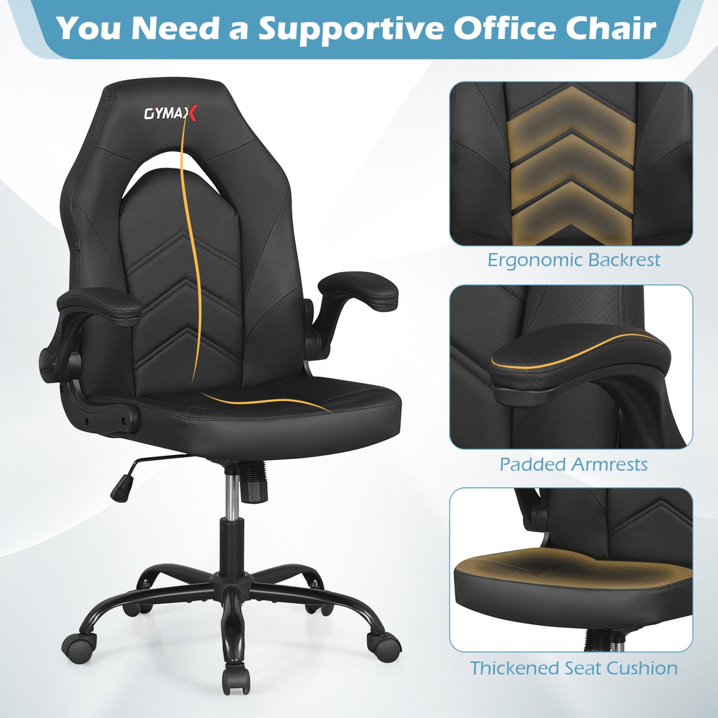 Ergonomic Leather Office Chair, Flip-Up Armrests, Black Ergonomic Chairs at Gallery Canada