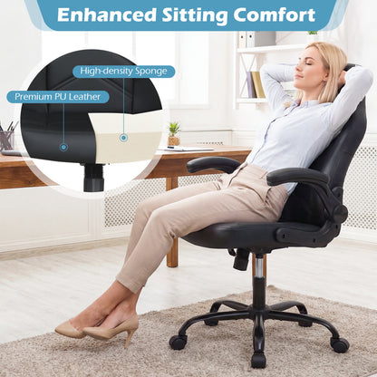 Ergonomic Leather Office Chair, Flip-Up Armrests, Black Ergonomic Chairs at Gallery Canada