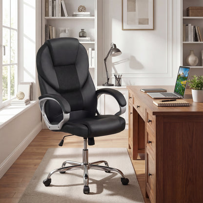Leather Office Chair, Ergonomic Mesh, Padded Armrests, Rocking Backrest, Black Ergonomic Chairs at Gallery Canada
