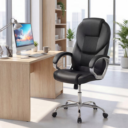 Leather Office Chair, Ergonomic Mesh, Padded Armrests, Rocking Backrest, Black Ergonomic Chairs at Gallery Canada