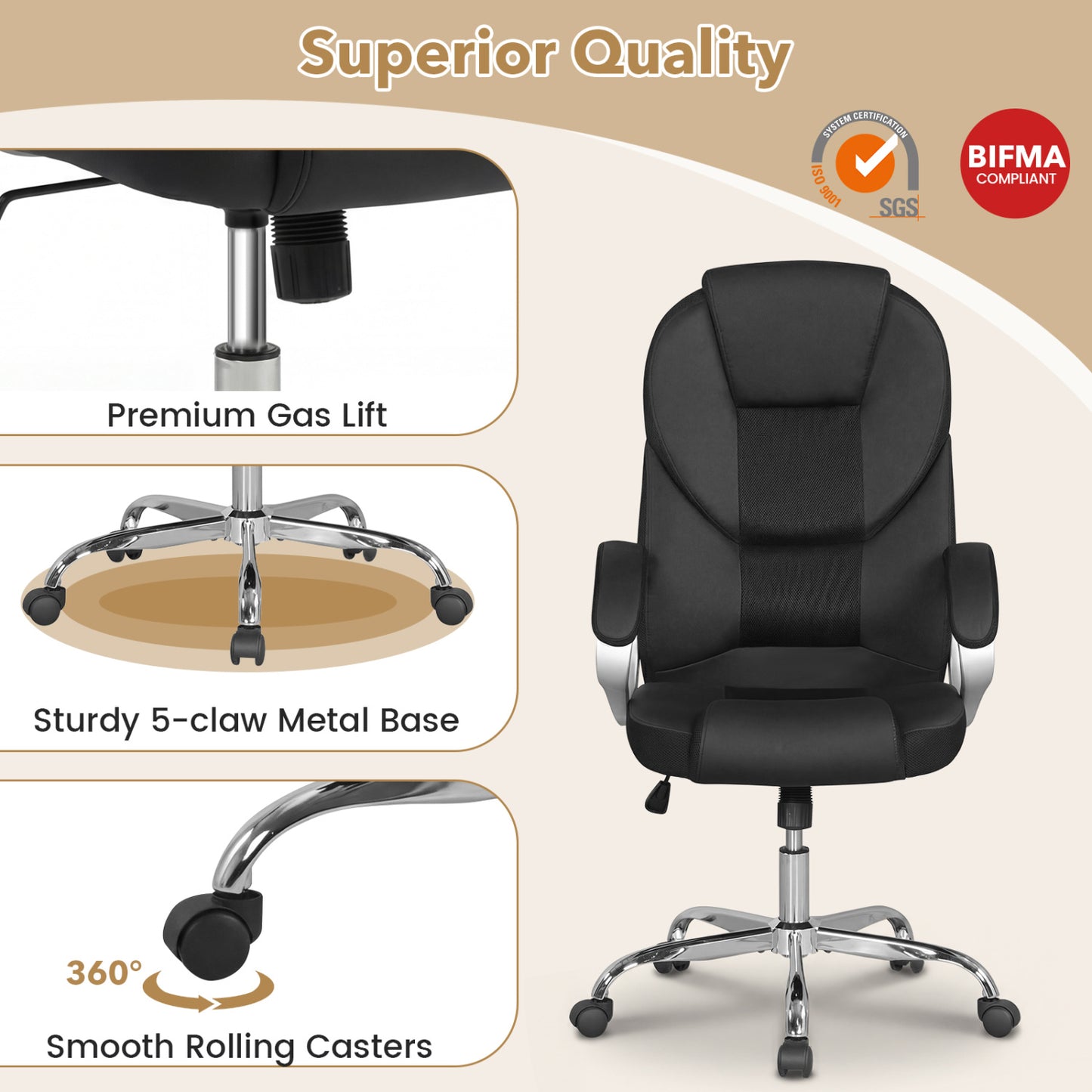 Leather Office Chair, Ergonomic Mesh, Padded Armrests, Rocking Backrest, Black Ergonomic Chairs at Gallery Canada