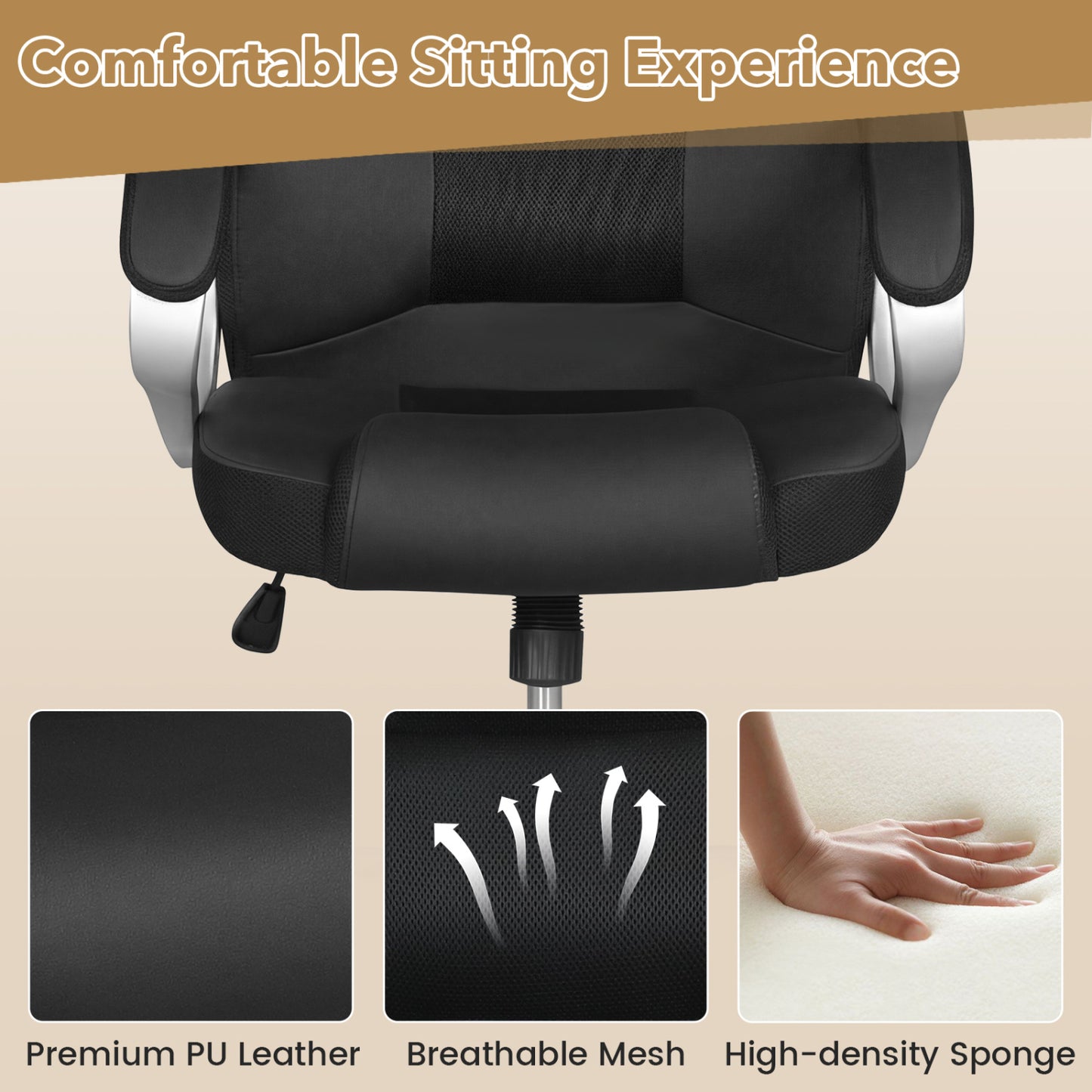Leather Office Chair, Ergonomic Mesh, Padded Armrests, Rocking Backrest, Black Ergonomic Chairs at Gallery Canada