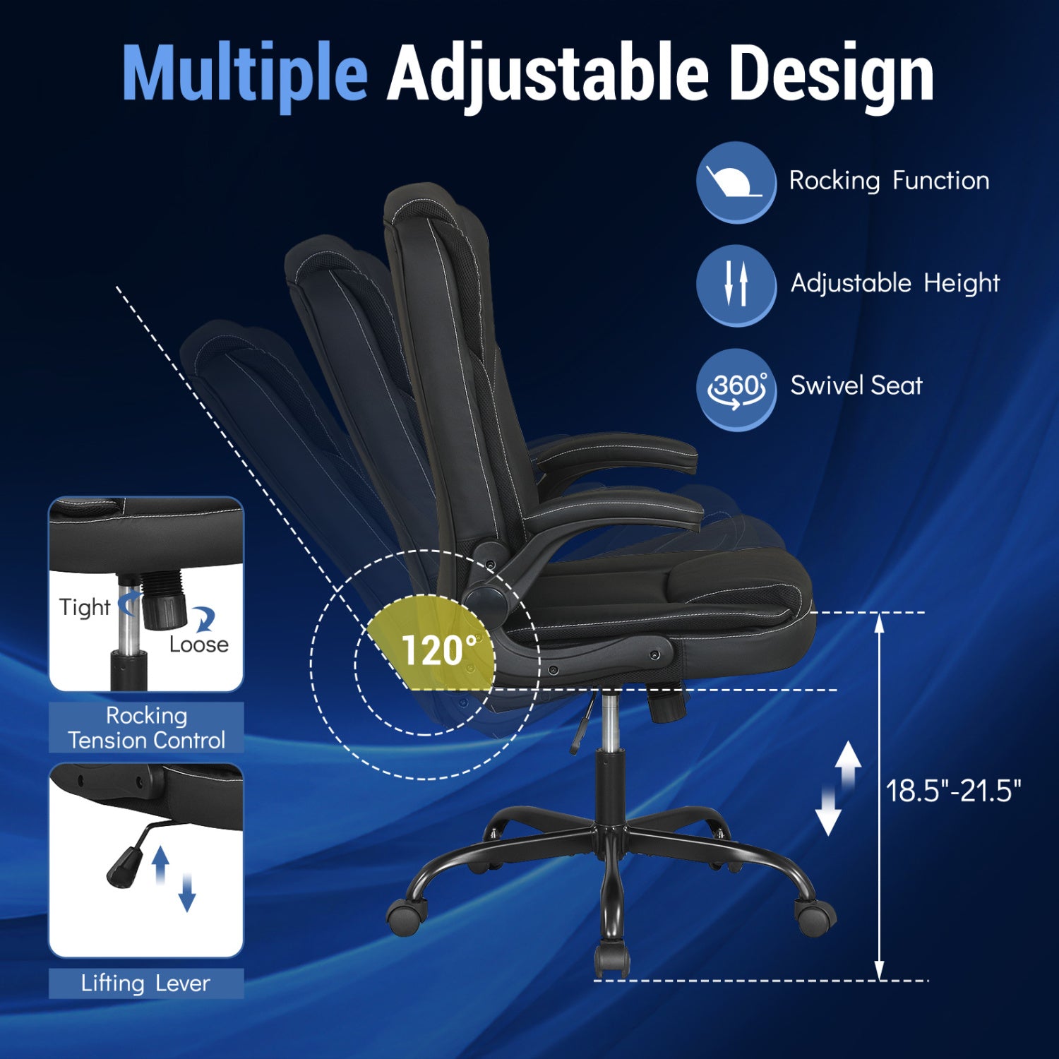 Ergonomic Leather Office Chair, Flip-Up Armrests, Rocking Function, Black Ergonomic Chairs at Gallery Canada