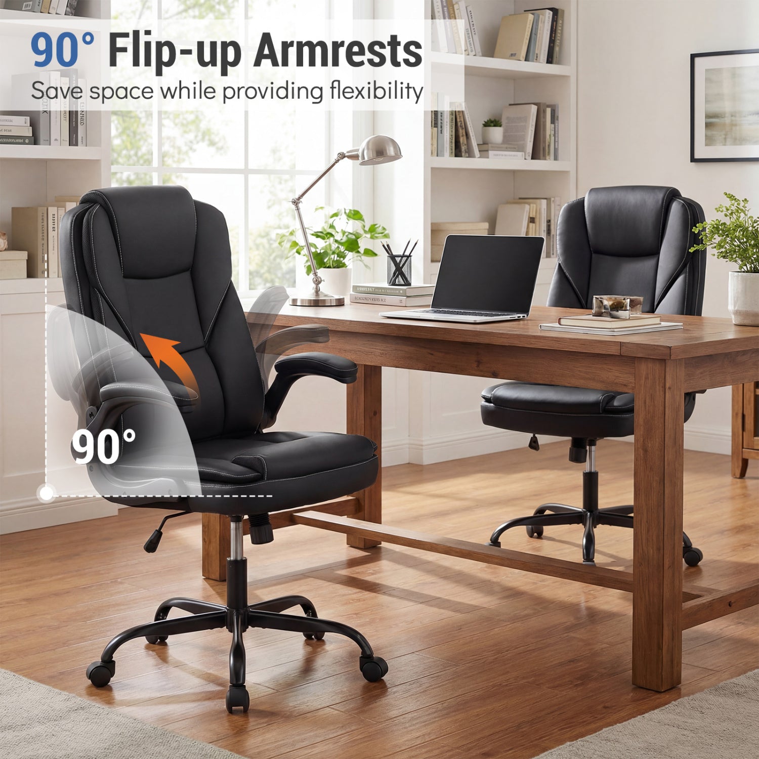 Ergonomic Leather Office Chair, Flip-Up Armrests, Rocking Function, Black Ergonomic Chairs at Gallery Canada