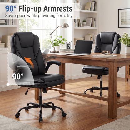 Ergonomic Leather Office Chair, Flip-Up Armrests, Rocking Function, Black Ergonomic Chairs at Gallery Canada