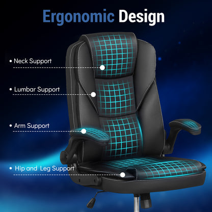 Ergonomic Leather Office Chair, Flip-Up Armrests, Rocking Function, Black Ergonomic Chairs at Gallery Canada