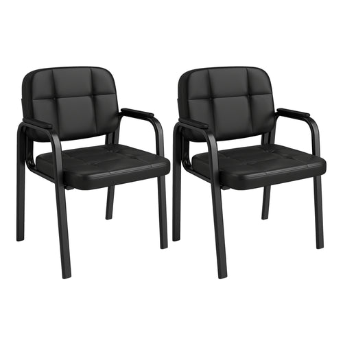 Leather Office Reception Guest Chairs, Set of 2, Black