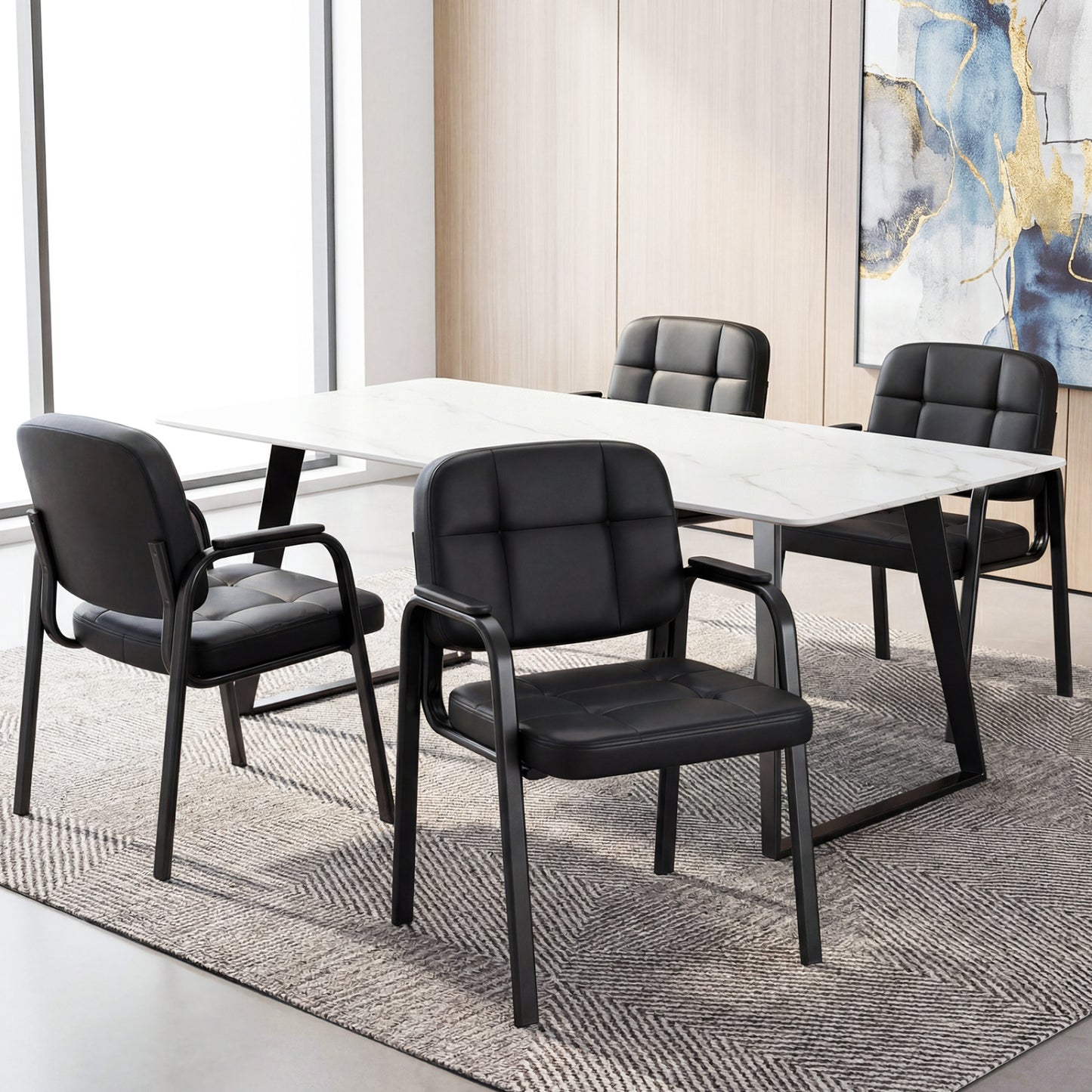 Leather Office Reception Chairs, Set of 4, Black Conference Chairs at Gallery Canada