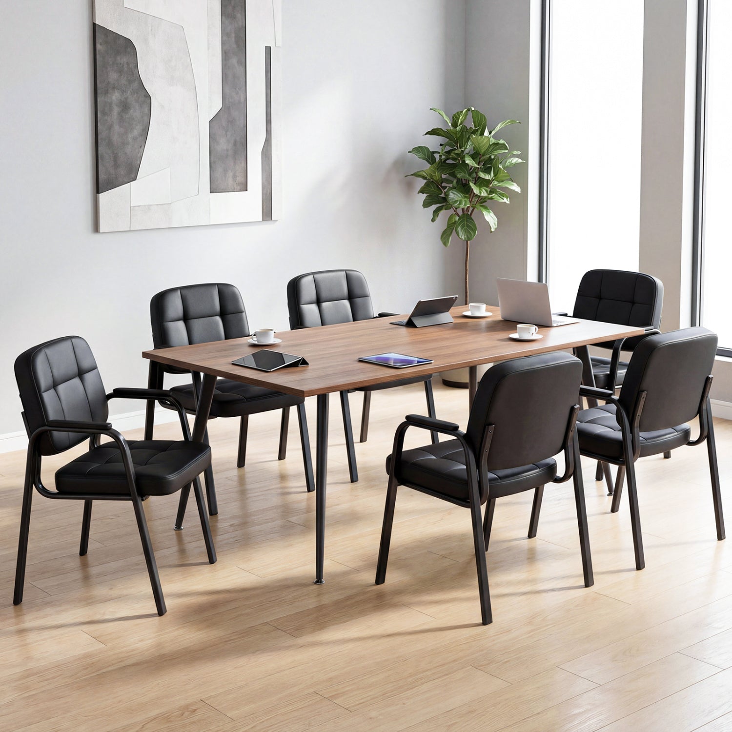 Leather Office Reception Chairs, Set of 4, Black Conference Chairs at Gallery Canada