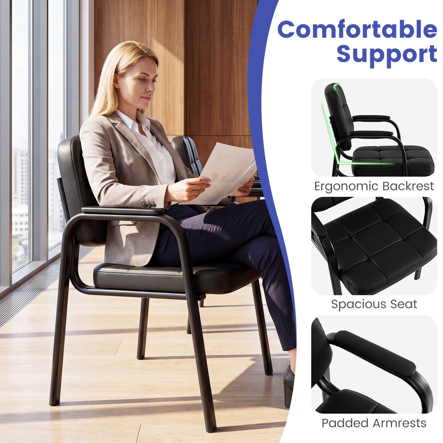 Leather Office Reception Chairs, Set of 4, Black Conference Chairs at Gallery Canada