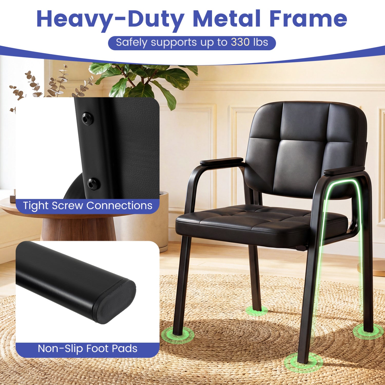 Leather Office Reception Chairs, Set of 4, Black Conference Chairs at Gallery Canada