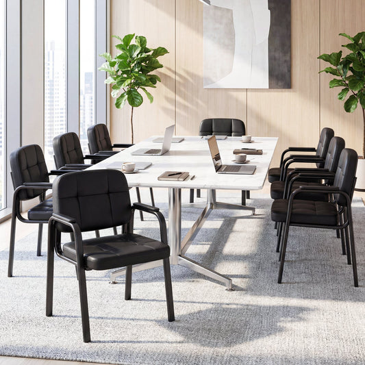 Leather Office Reception Chairs, Set of 8, Black Conference Chairs Black at Gallery Canada