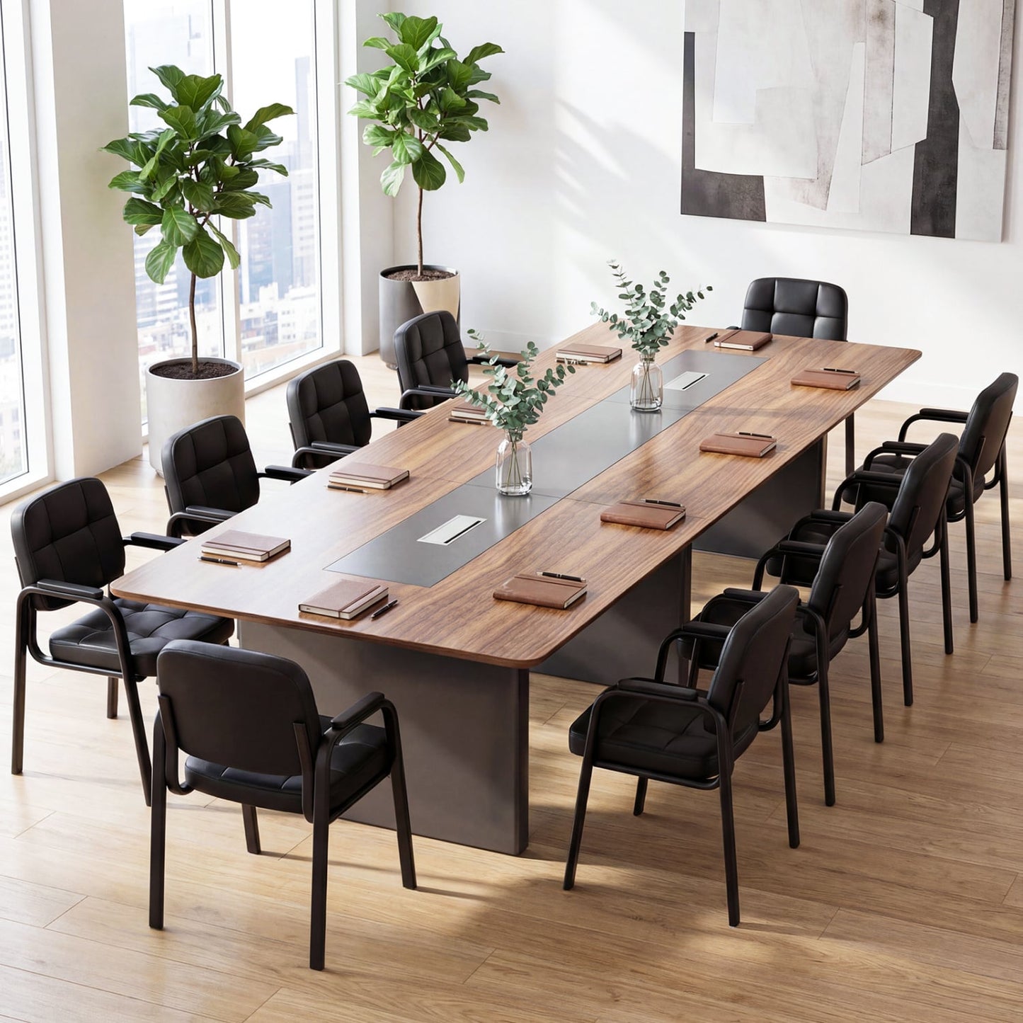 Fauteuils de réception de bureau en cuir, lot de 8, noirs