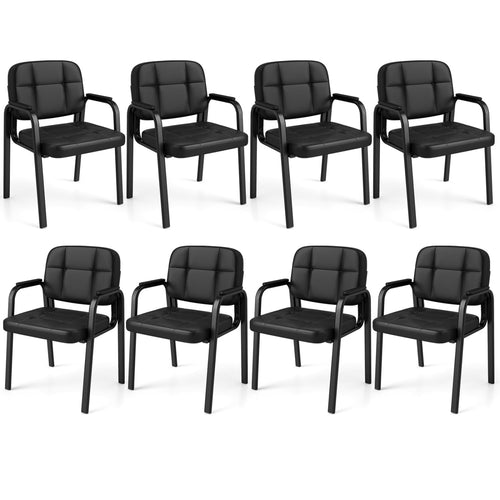 Leather Office Reception Chairs, Set of 8, Black
