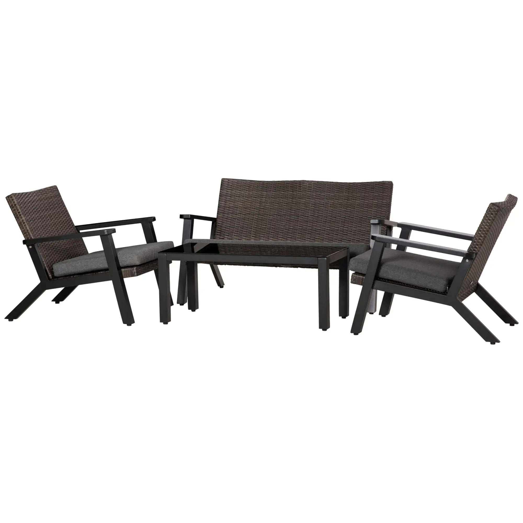 4pc Patio Furniture Set, Aluminum Frame, PE Rattan, 2 Sofas, 1 Loveseat, Coffee Table, Tempered Glass Top, Black, Grey Patio Furniture Sets at Gallery Canada