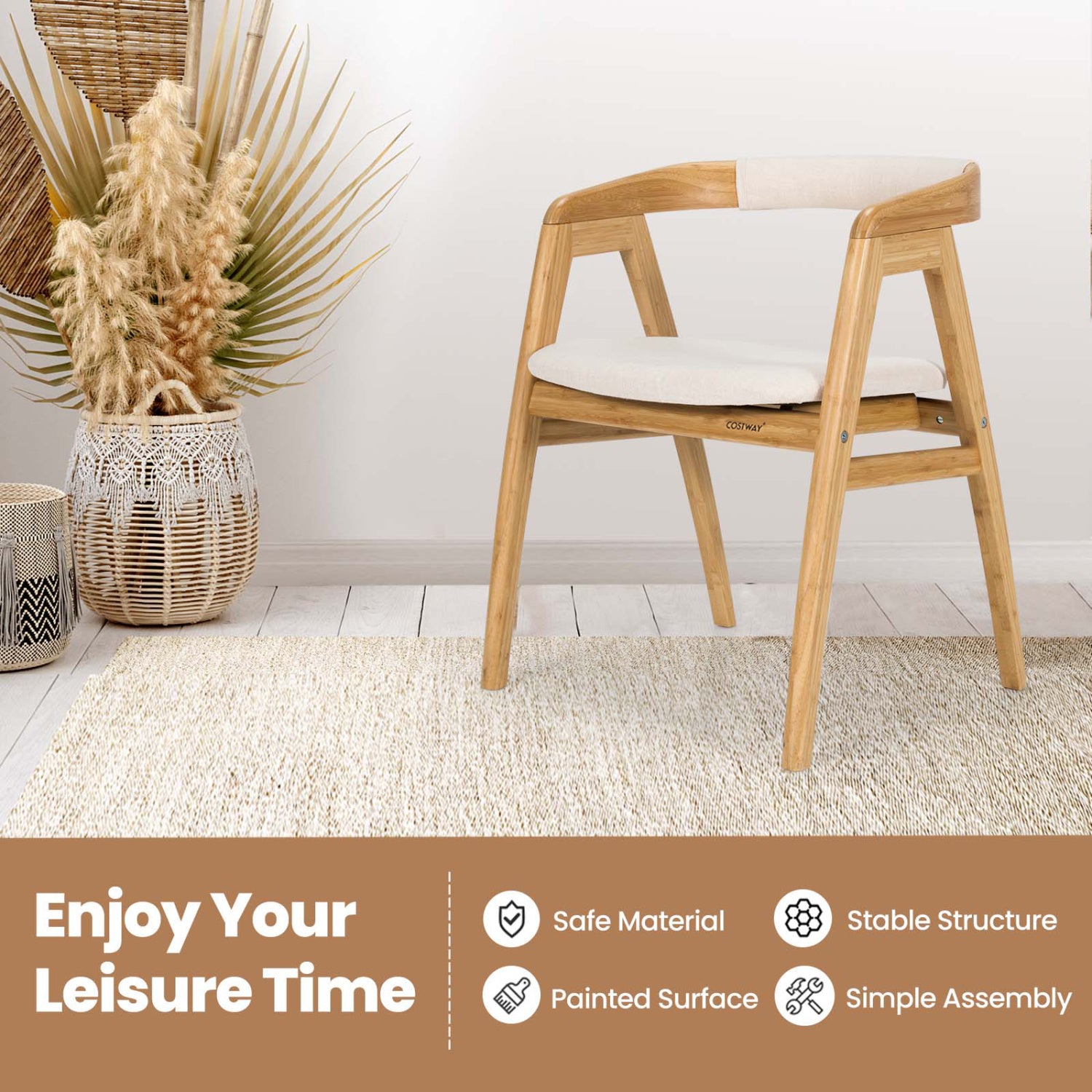 Bamboo Dining Chair, Curved Back, Anti-Slip Foot Pads, Natural Dining Chairs at Gallery Canada