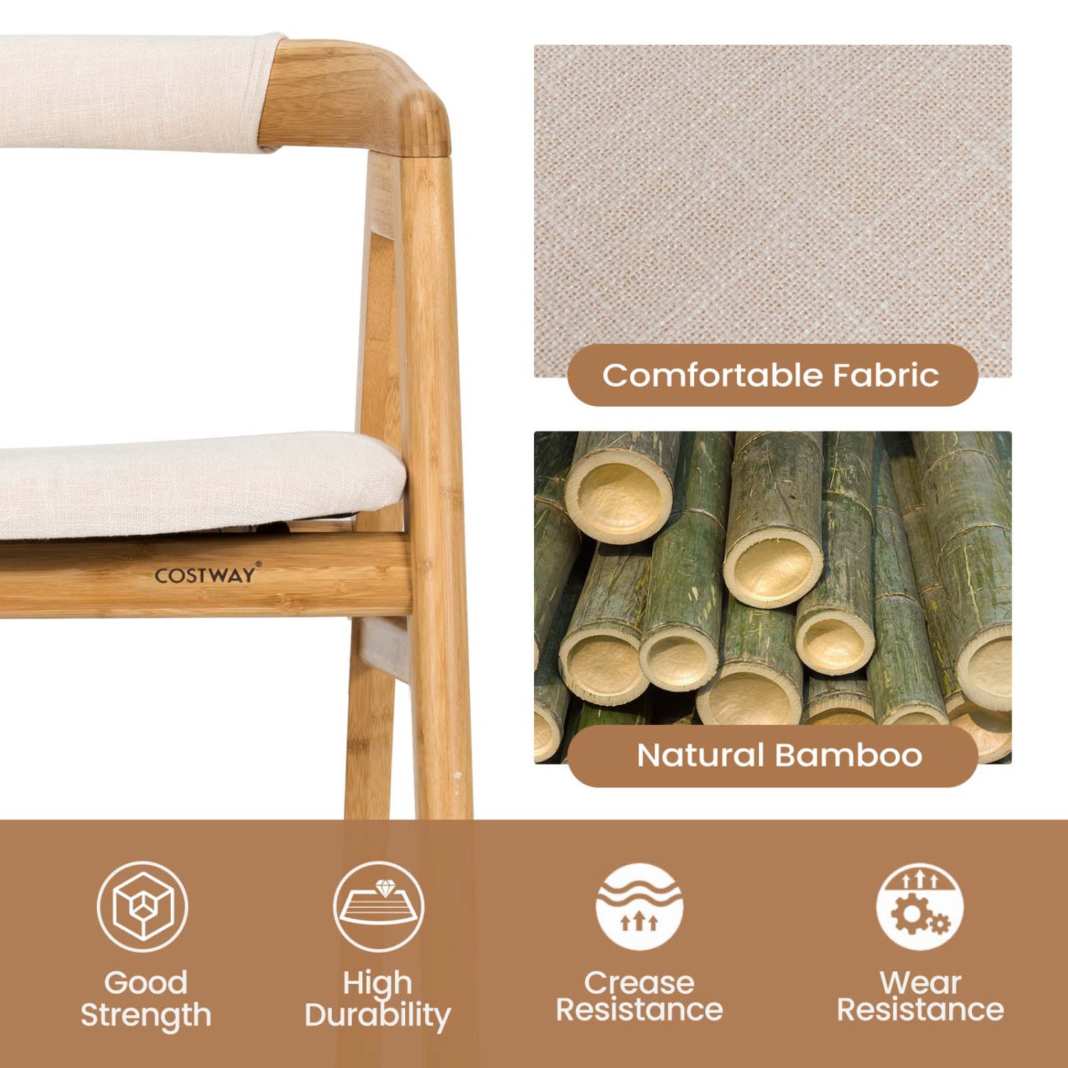 Bamboo Dining Chair, Curved Back, Anti-Slip Foot Pads, Natural Dining Chairs at Gallery Canada