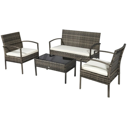 4-Piece Patio Set, Loveseat, 2 Armchairs, Coffee Table, PE Rattan, Cushions, Grey, Cream Patio Furniture Sets at Gallery Canada