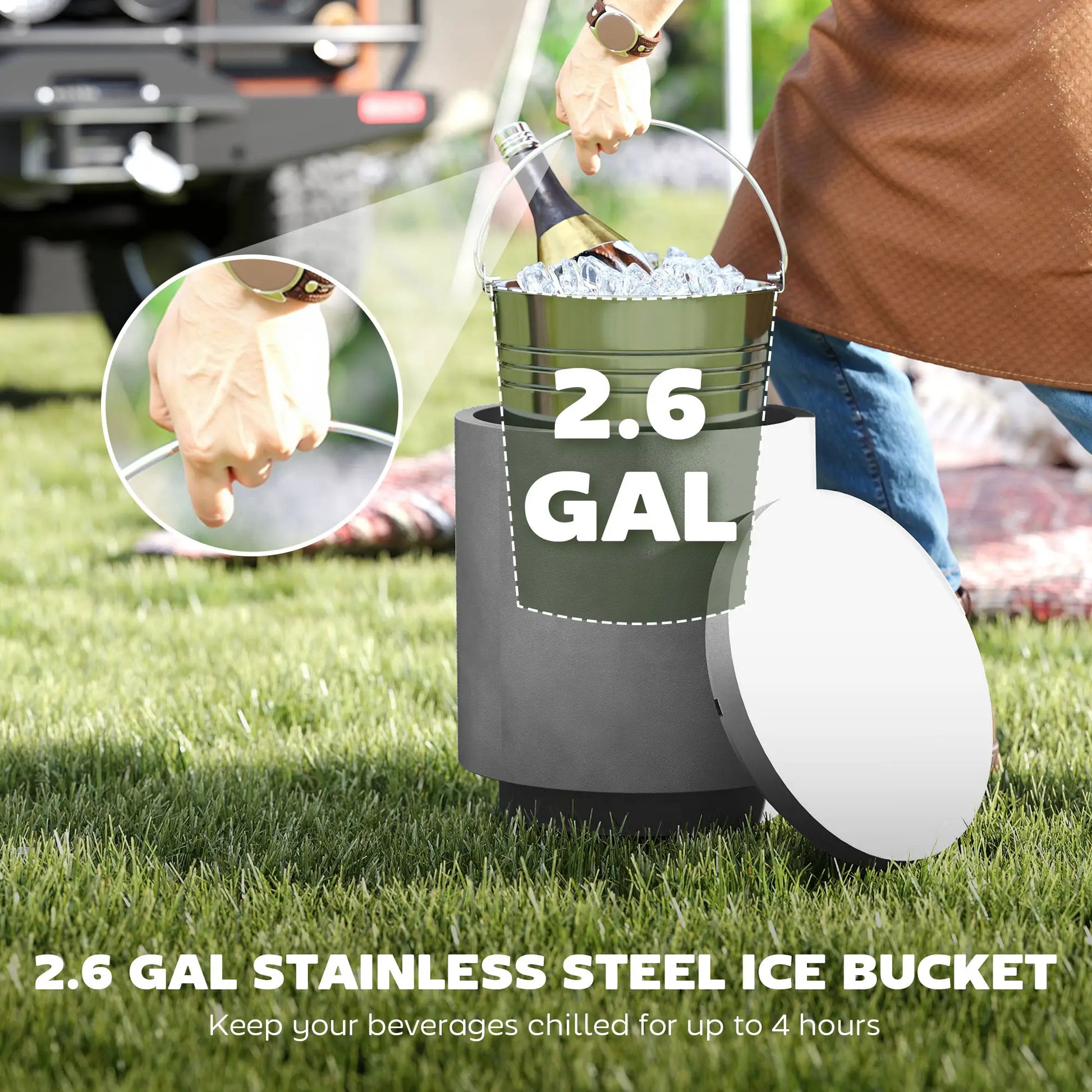 2.6 Gal Outdoor Side Table, 3-In-1 Concrete Cooler with Storage, Light Grey Side Tables at Gallery Canada