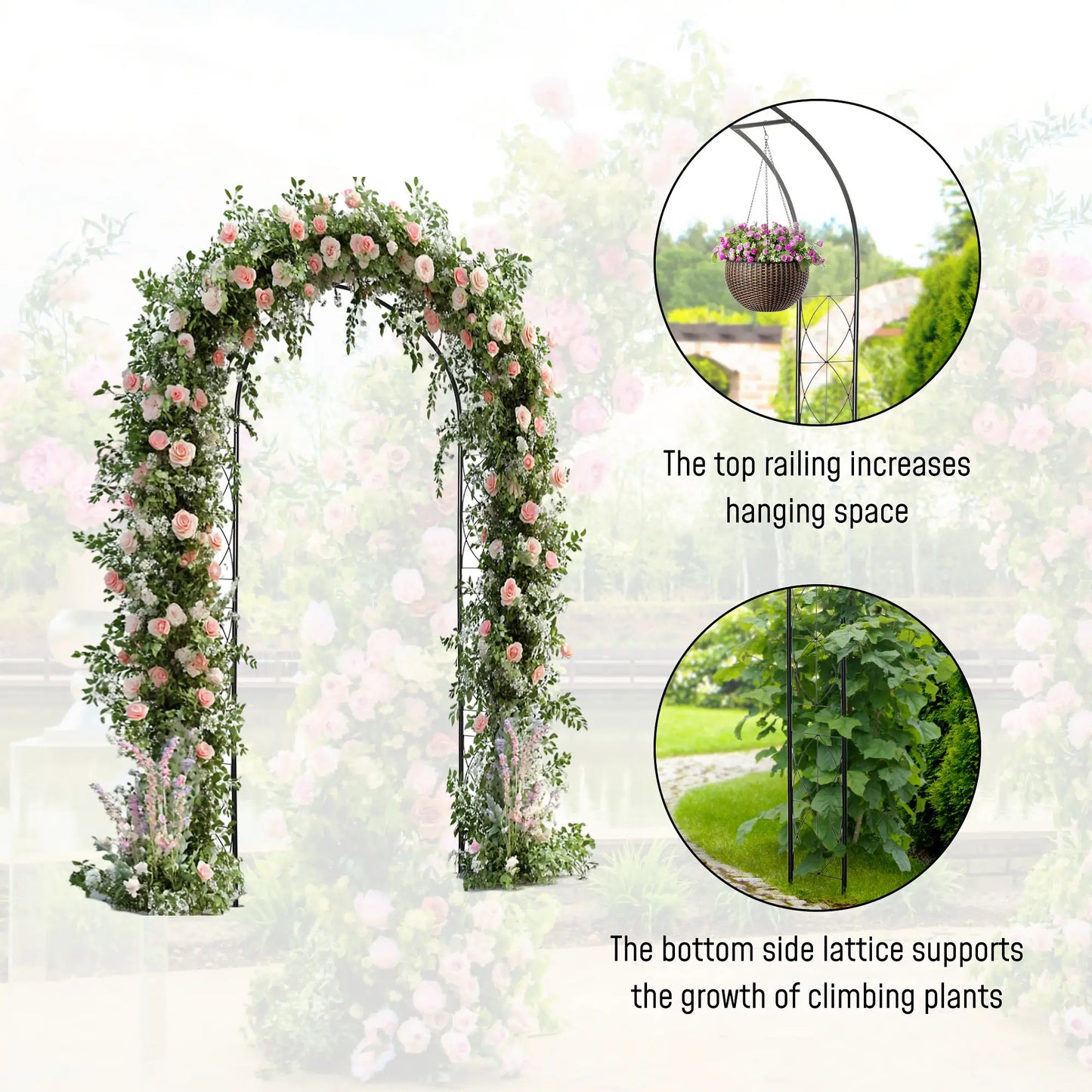 Vintage Garden Arch, 7.5FT Outdoor Metal Trellis, Black Garden Arches at Gallery Canada