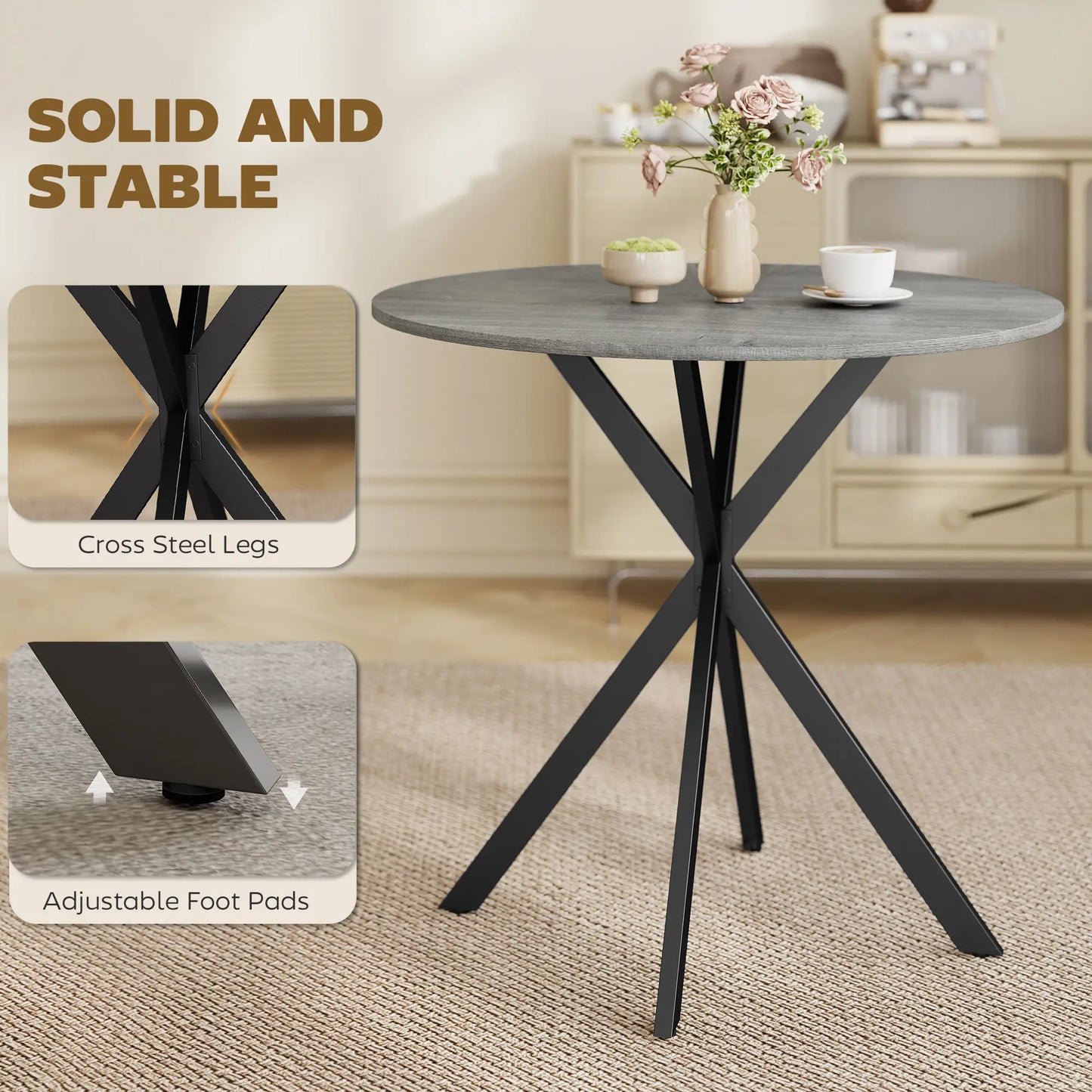 31.5" Industrial Round Dining Table, Distressed Grey Dining Tables at Gallery Canada