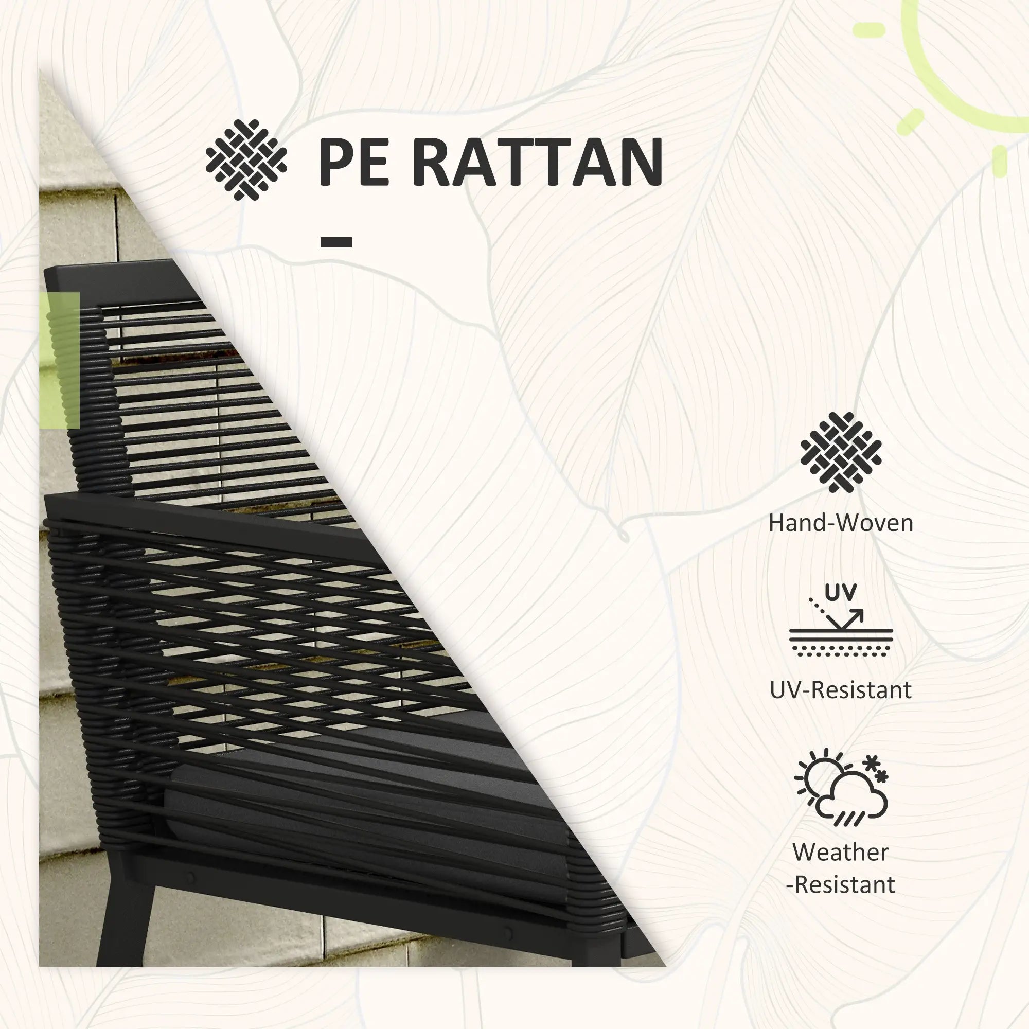 3-Piece PE Rattan Bistro Set, Seat Cushions, Tempered Glass Table, Black Bistro Sets at Gallery Canada